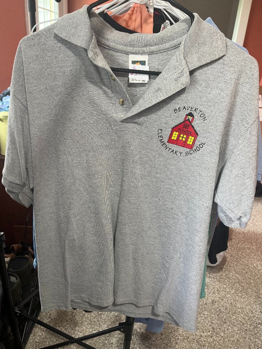 Cotton Deluxe Beaverton Elementary School Gray Polo Shirt Size M